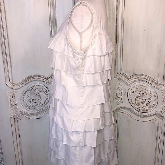 Alfani Petite Multi Tiered Ruffle 1/4 Button Up Sleeveless Cotton Blend Dress - Picture 6 of 10